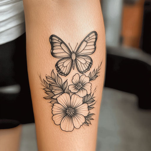 Simple flower tattoos with butterfly and flower