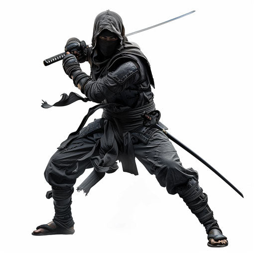 Realistic ninja clipart on flat white background