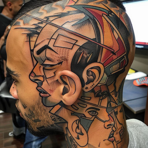 Head tattoos with comic book style a la Humberto Ramos