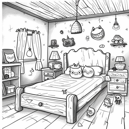 Cartoon bed with playful characters