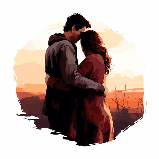 Embrace illustration in the style of Chiaroscuro Art, on white background