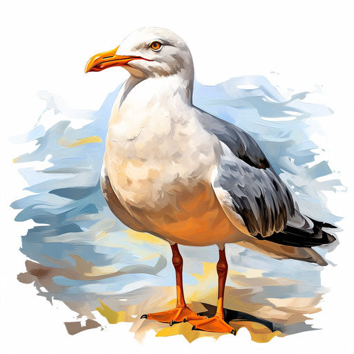 Seagull illustration in the style of Oil painting, on white background