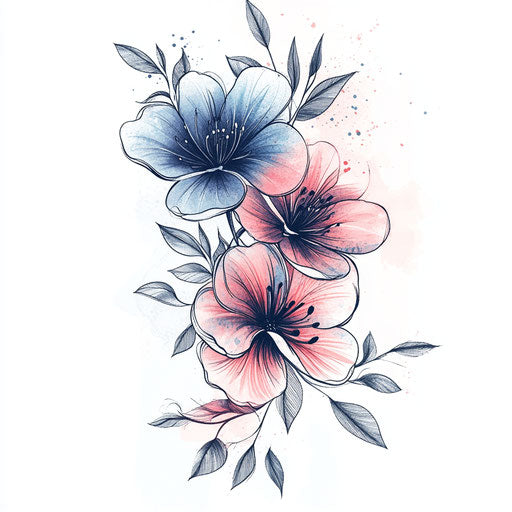 Floral watercolor tattoo sketch on white background