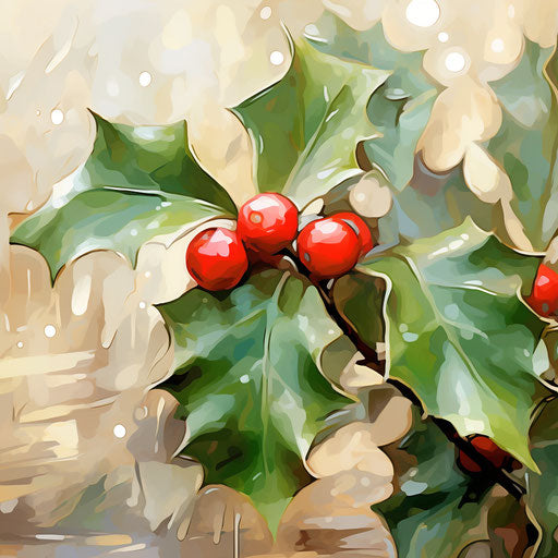 Holly illustration in the style of Impressionistic Art, on white background