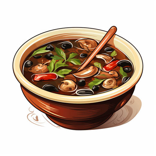Soup clipart in the style of Chiaroscuro Art, on a white background