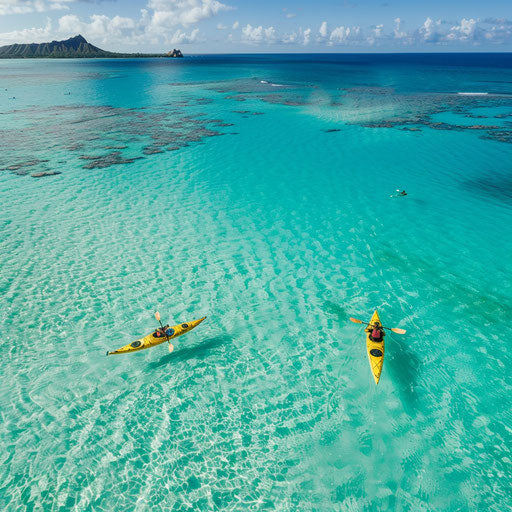 Lanikai Beach, Hawaii with kayakers exploring the clear waters