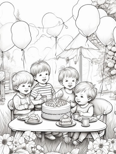 Coloring pages for kids' first birthday party
