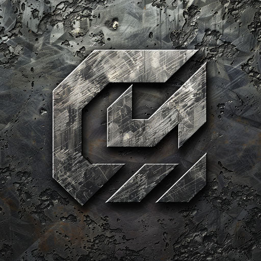 New industrial logo with metallic textures and rugged background