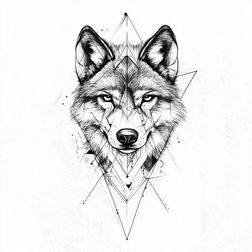 Geometric wolf tattoo for men on inner bicep