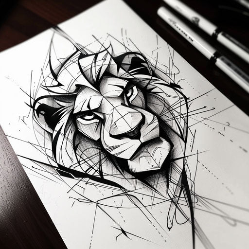 Graphic tattoo sketch of a hakuna matata symbol with sharp lines and modern look