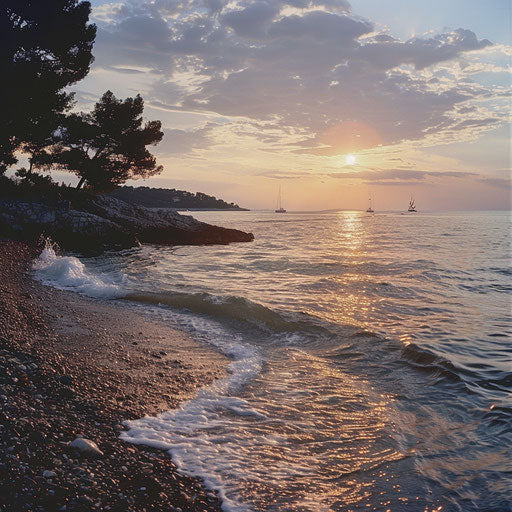 Hvar Beach with calm waves and stunning sunset