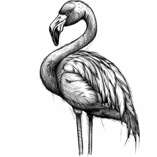 Flamingo tattoo design with cross-hatching and stippling techniques
