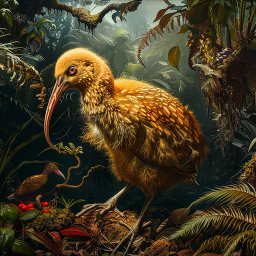Dramatic portrait of a kiwi in its natural habitat
