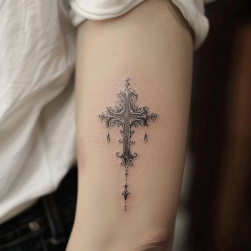 Small cross tattoo with shading, J.P. Targete style