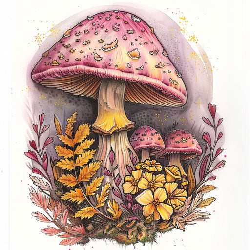 Venomous mushroom in pastel colors in tattoo style