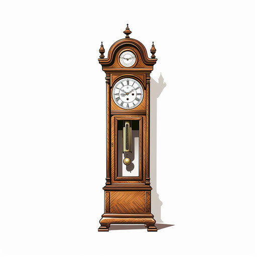 Minimalist grandfather clock illustration on white background