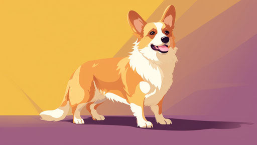 White and brown corgi dog on a bright yellow background