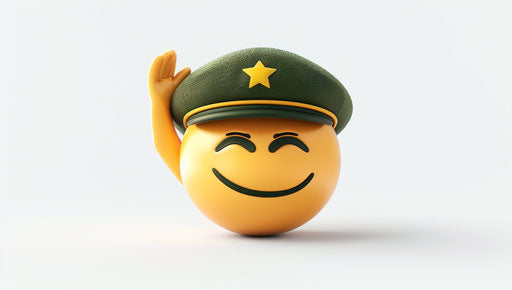 Military saluting smiley in high quality on white background