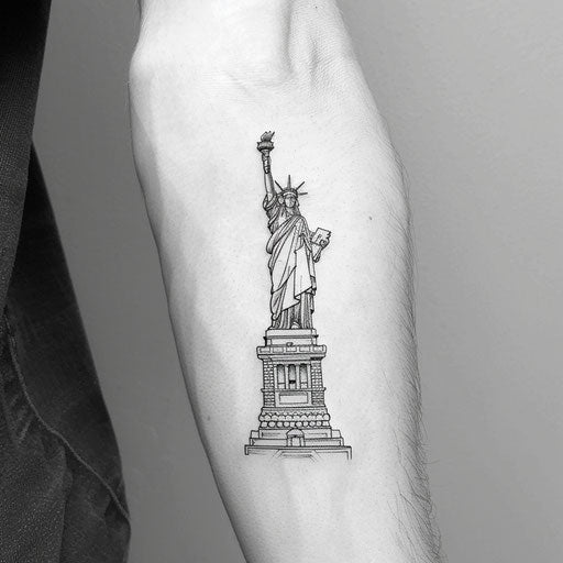 Minimalist black and white sketch of the Statue of Liberty