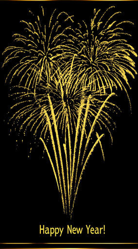 Happy New Year! Fireworks on black background in 2025