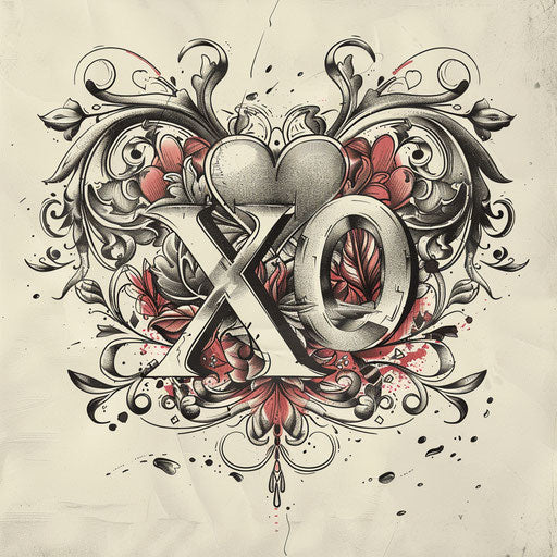 Create a retro-inspired xo tattoo sketch with vintage typography