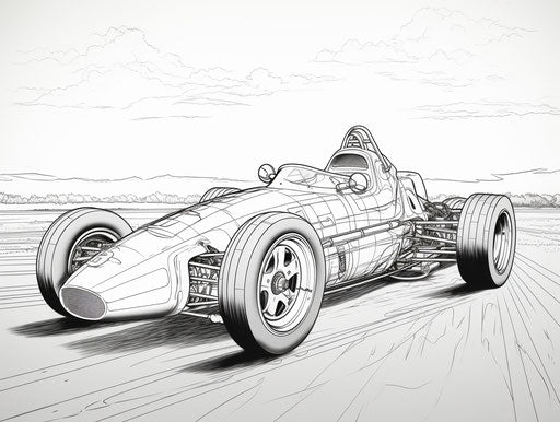 Racing car in circuitry style, blown-off-roof perspective