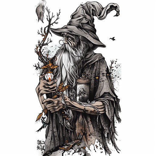 The Hermit: surreal and symbolic tattoo design