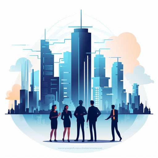 Minimalist-style company illustration, on a white background