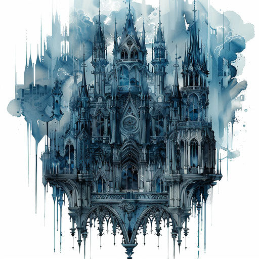 Elegant sketch of gothic castle with intricate windows and spires
