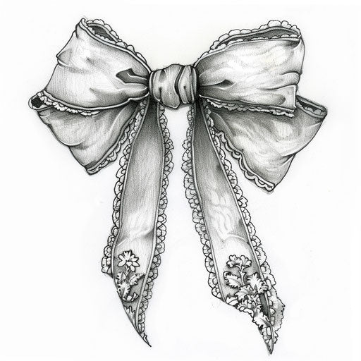 Sketch of lace bow tattoo in soft grey tones