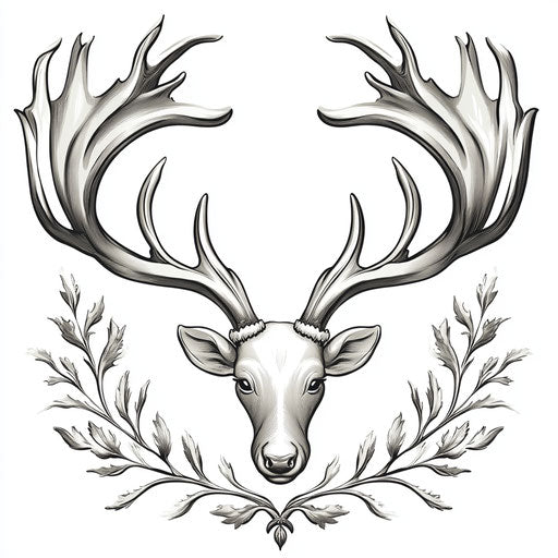 Deer antlers crest with heraldic elements for family coat of arms