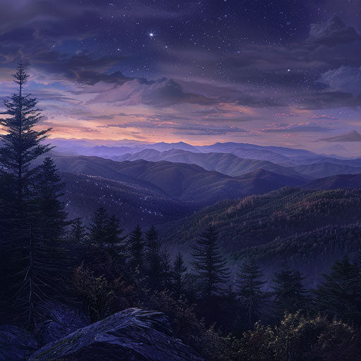 Appalachian mountains, nocturnal landscape, epic lights