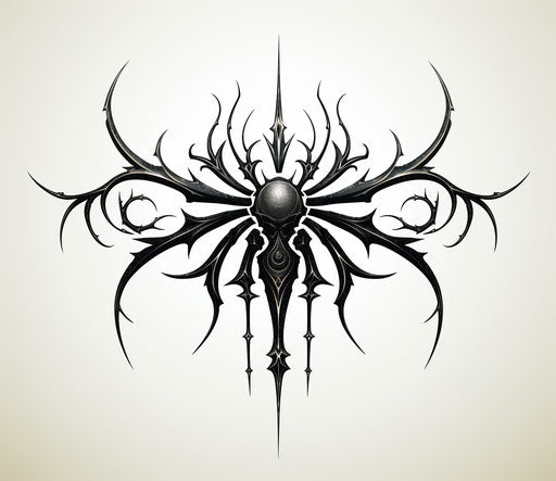 Tribal spider tattoo design with bird style baroque ornamentation
