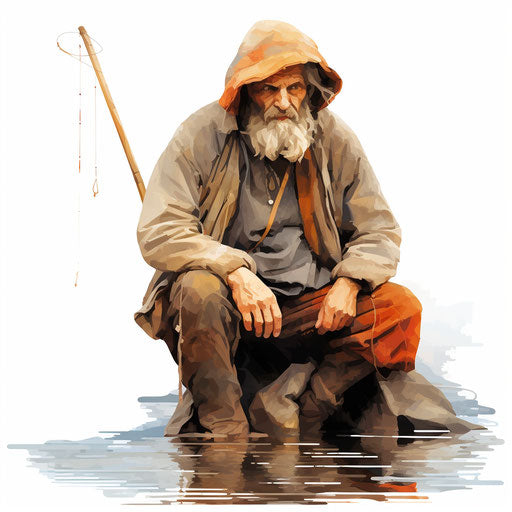 Fisherman in Oil painting style on white background