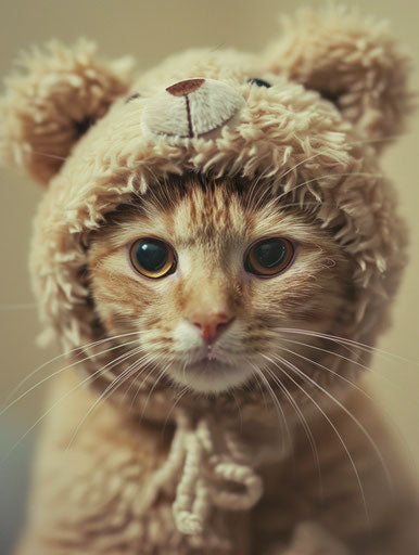 A cat with a teddy bear hat