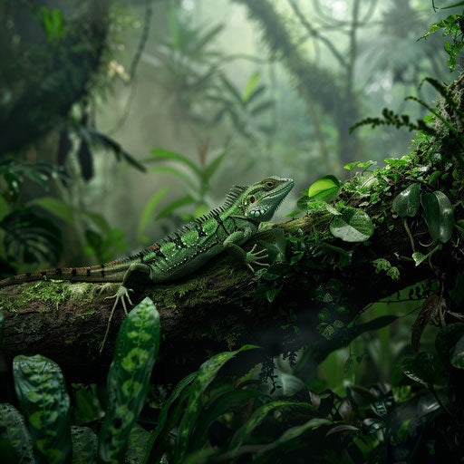 Lizard resting on a branch in a rainforest