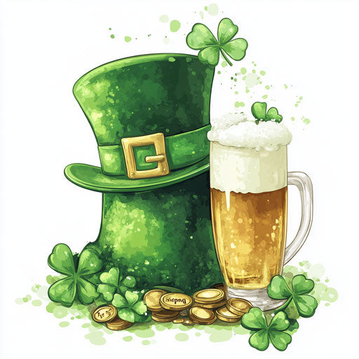 St. Patrick's Day hat with gold coins and cute leprechaun