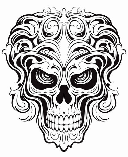 Eerie black and white skull with wavy pattern
