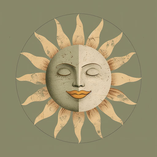 Sun clipart in PNG with flat olive background, soft gradients
