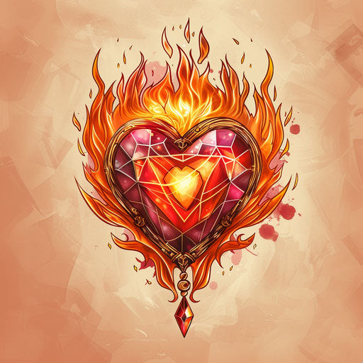 Dramatic clipart of a flaming ruby heart