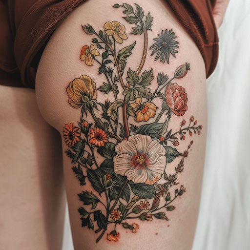 Inspiring tattoos with floral designs, in the style of Maria Sibylla Merian