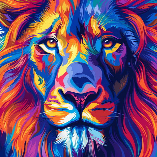 Realistic lion face drawing with colorful backdrop