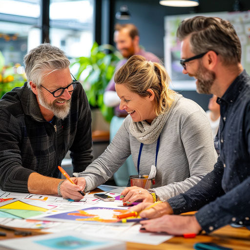 Dynamic team in creative workshop