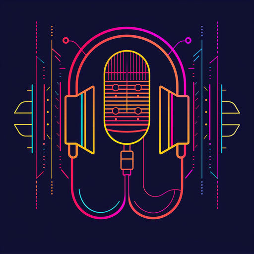 Technology podcast logo with futuristic elements and bold lines