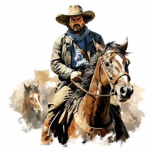 Western Clipart in Oil Painting Style on White Background