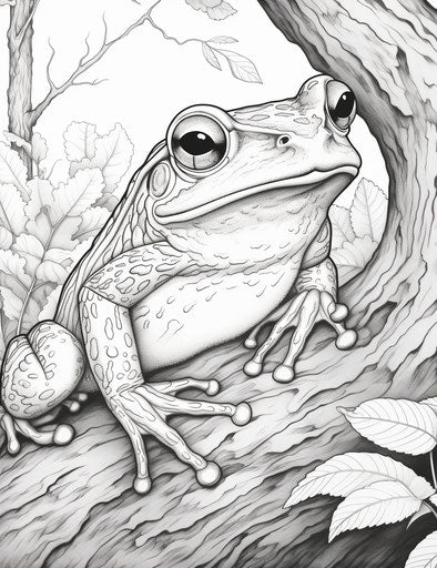 Tree and Frog Coloring Pages