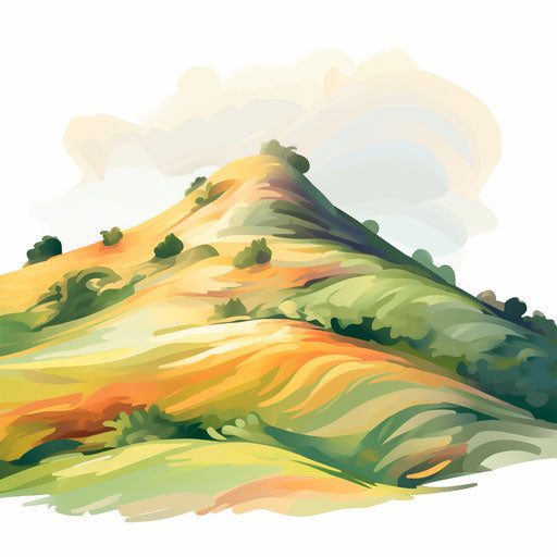 Impressionistic hill artwork on white background