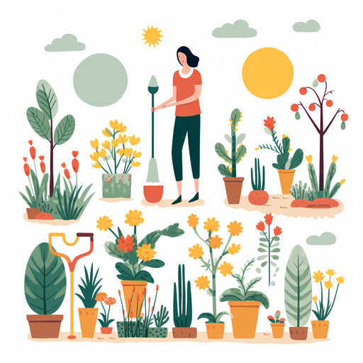 Minimalist garden clipart, on white background