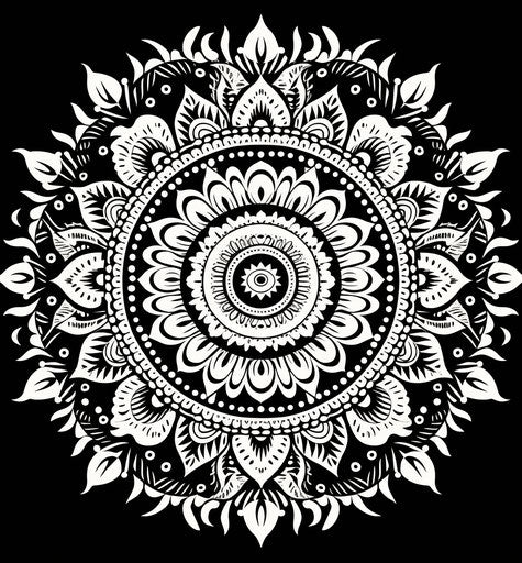 Ornamental drawing in black and white, Indian tradition style