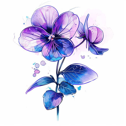 Small violet flower tattooed in neon colors on white